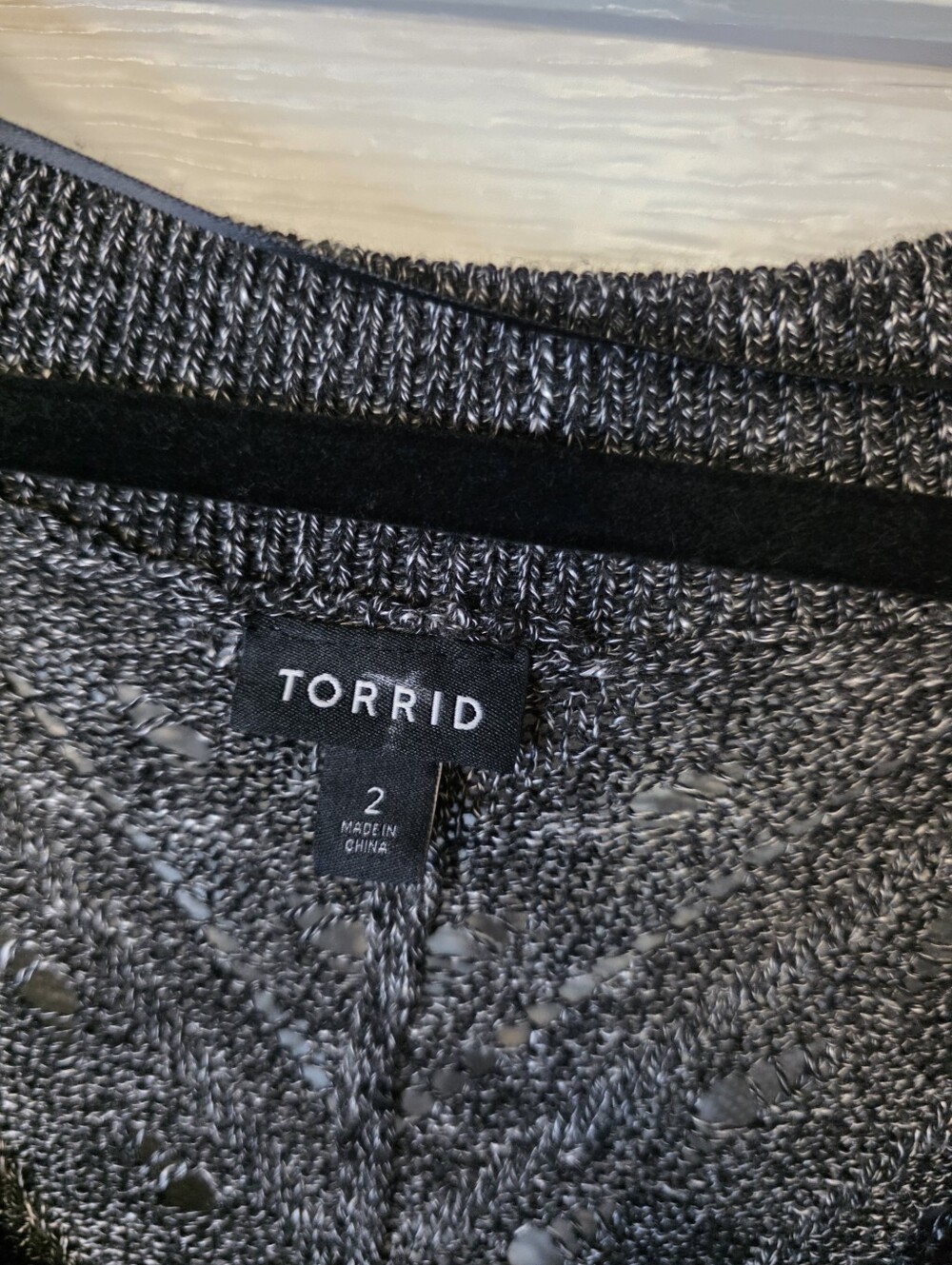 torrid Charcoal Gray V-Neck Pointelle Sweater - Picture 3 of 4
